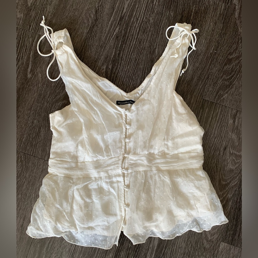 Abercrombie & Fitch Button Front Swiss Dot Tie Strap Tank Top - L